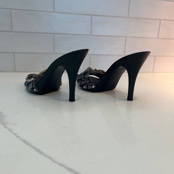 Dior Blue Canvas Logo Detail Slide Sandals - Picture 3 of 11